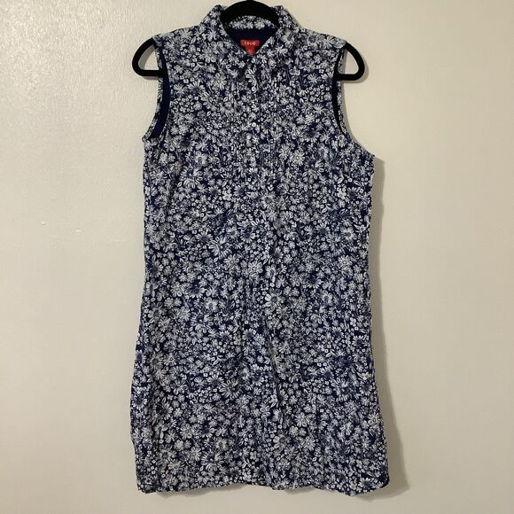 Izod Navy Floral Cottagecore Summer Linen Blend Retro Daisy Dainty Mini Dress 2X - Picture 1 of 12